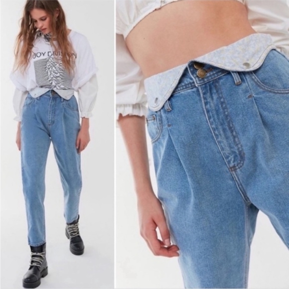 Urban Outfitters BDG High Rise Pleated Fold Over Mom Jeans In Blue Size 27 - Picture 1 of 11